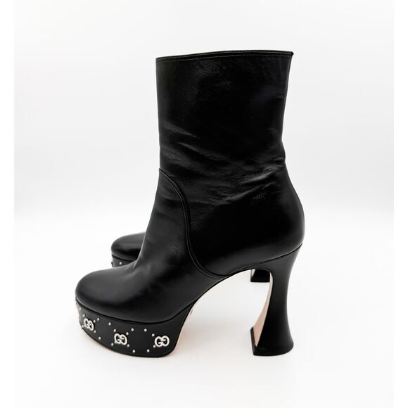 Gucci Janaya GG Black Leather Platform Boots Heels EU 40 US 10 - Picture 4 of 13